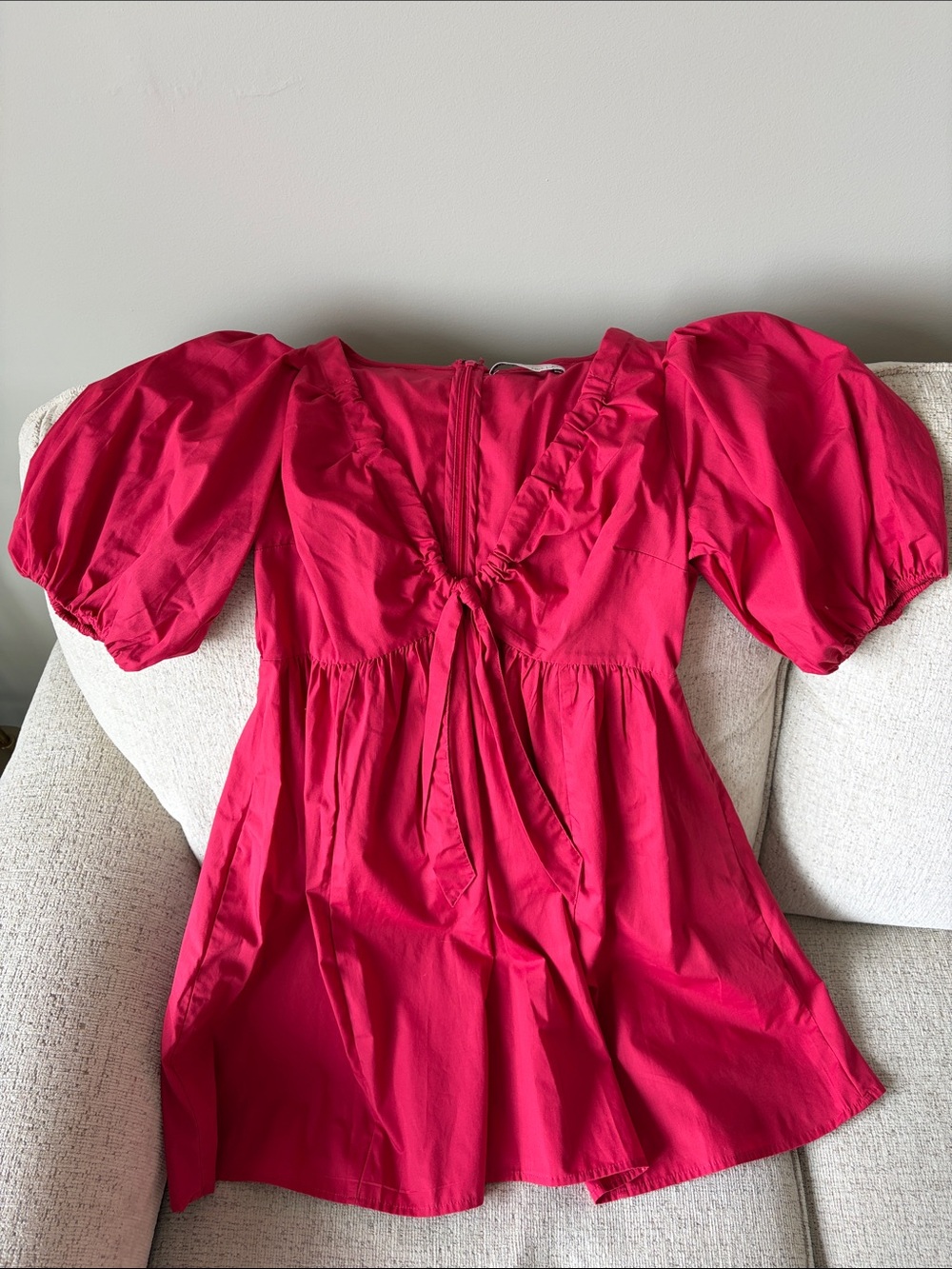 Abercrombie & Fitch Pink Puff-Sleeve Tie-Front Mini Dress